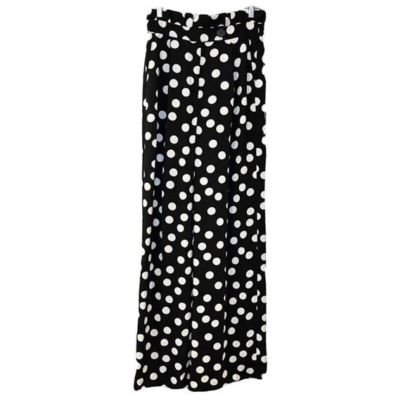 Halogen x Atlantic-Pacific Wide Leg Black Polka Dot Paper Bag Pants High Rise 2 - Picture 3 of 8